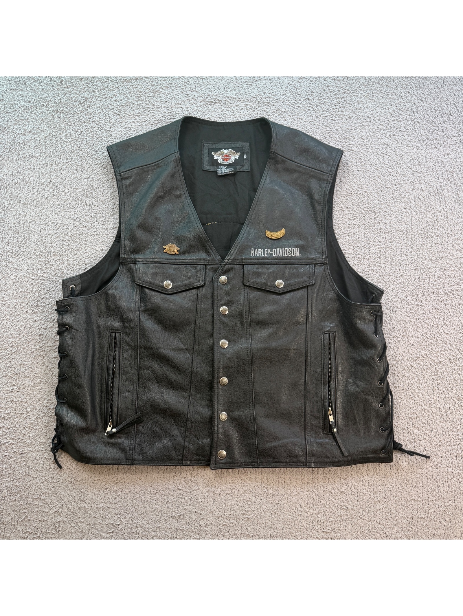 Harley-Davidson American Legend Leather Motorcycle Vest Red Knights Ny Black Xl